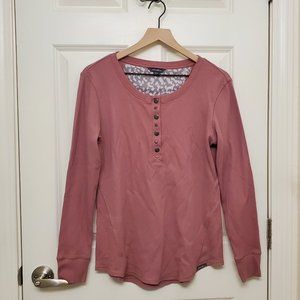 Eddie Bauer Top - Long Sleeve Pink Waffle Knit Henley Shirt